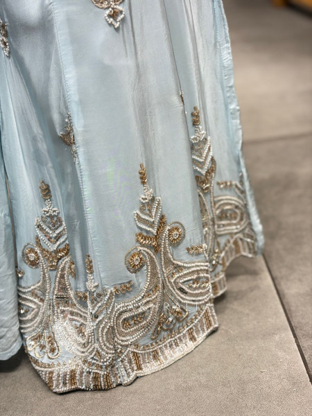 Zivora Sky Blue Palazzo Suit Set with Bead Sequin Cut Dana Work