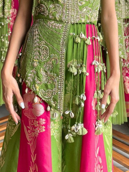 Urban Green Banarasi Silk Brocade Indo-Western Palazzo