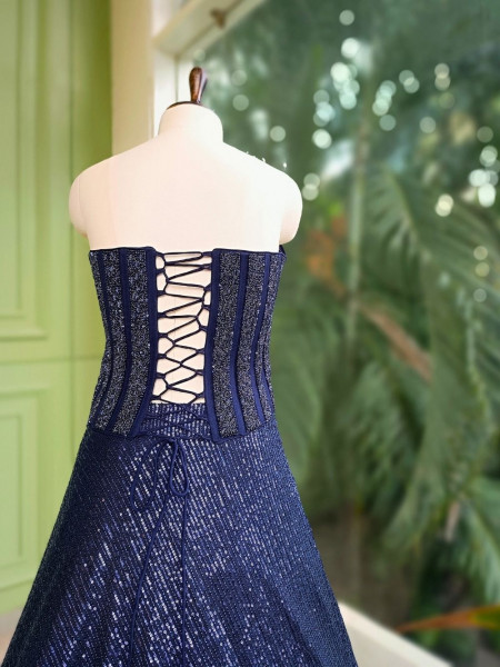 Midnight Aurora Blue Sequin Indo-Western Lehenga