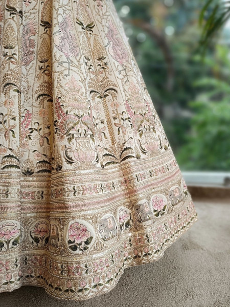 Padmavati Cream Bridal Lehenga with Beads and Embroidery