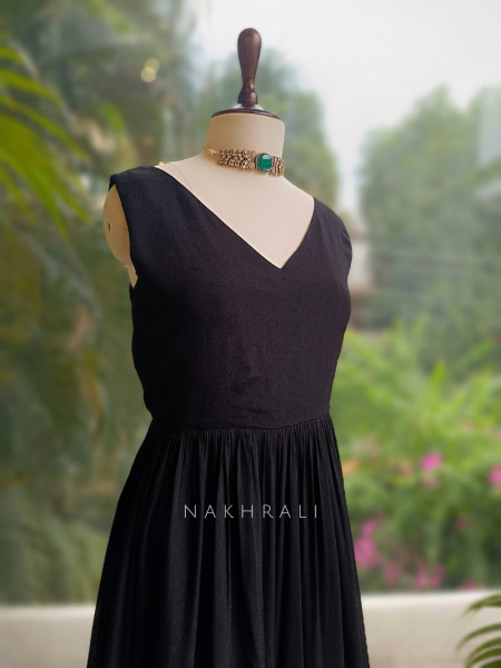 Velvette Grace Black Dress with Thread Embroidered Jacket