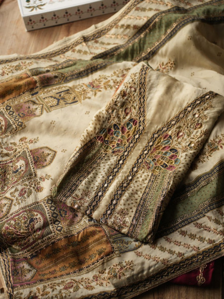 Jashan White Dress Material Set with Heavy Embroidery Work
