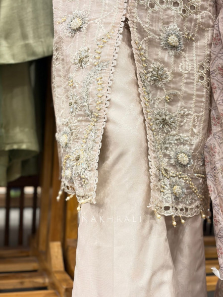 Mehram Bead & Embroidered Three Piece Suit Set