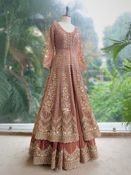 Truffle Luxe Indo-Western Lehenga with Thread and Sequin Work