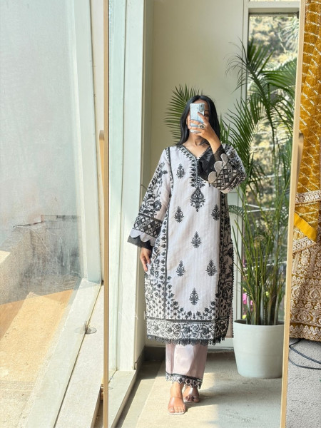 Shwet Shyam Light Pink Suit Set with Black Thread Embroidery