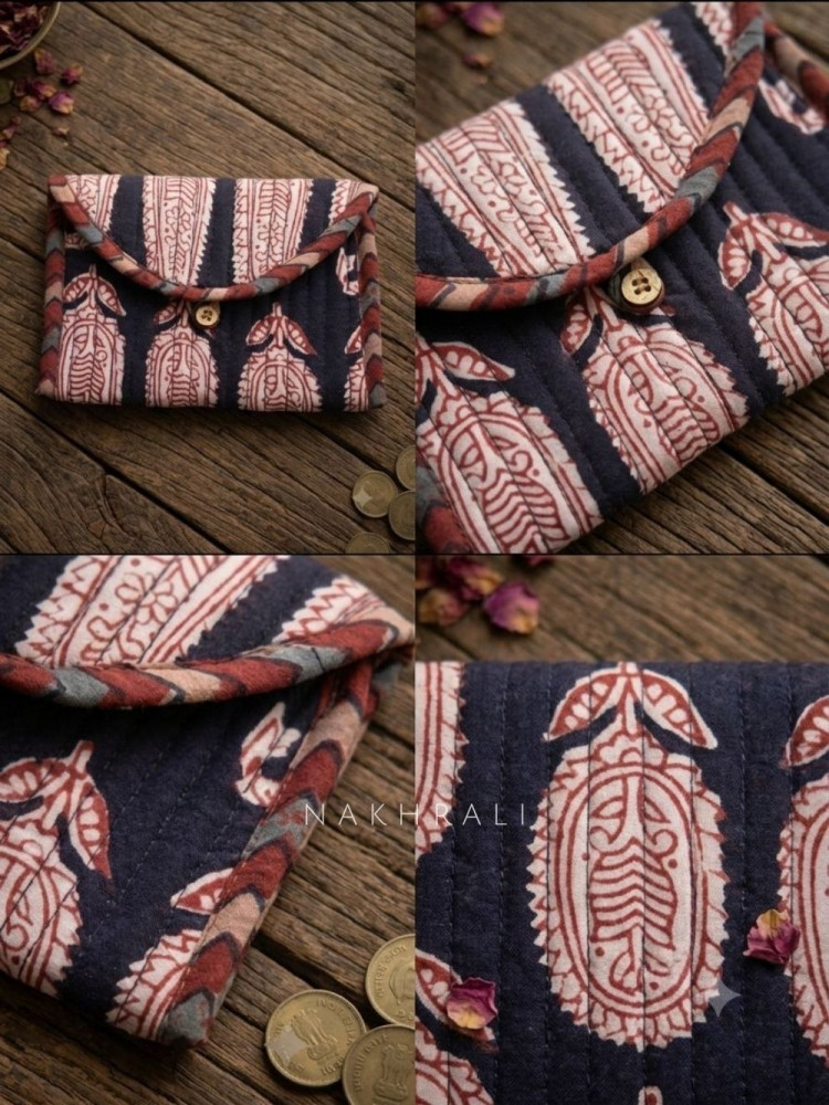Image of Coin Black Cotton Printed Quilted Wallet