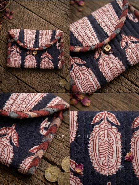 Coin Black Cotton Printed Quilted Wallet
