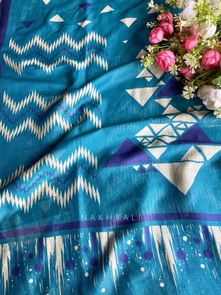 Lunara Beige Printed Dress Material with Panel Design