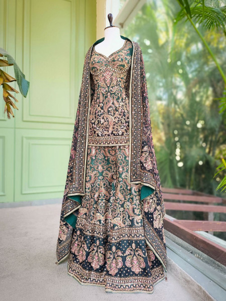 Kiyana Green Gharara Suit Set with Zari and Bead Embroidery