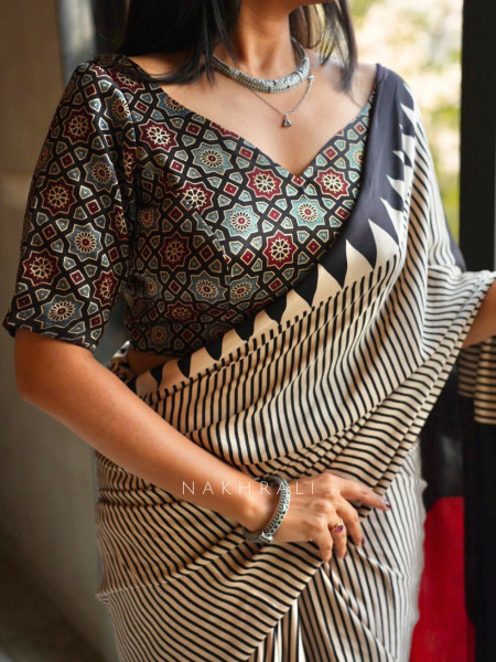 Nirva Black Assorted Modal Silk Printed Blouse