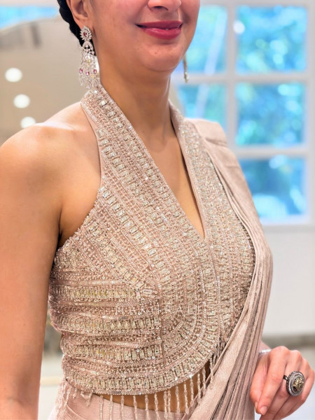 Shreena Pink Drape Saree with Sequin Beads Halter Blouse