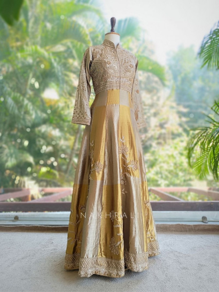 Zareen Golden Sequin & Zari Embroidered Anarkali Suit Set