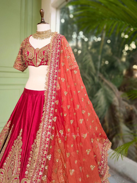 Drisana Red Bridal Lehenga with Heavy Zari & Sequin Work