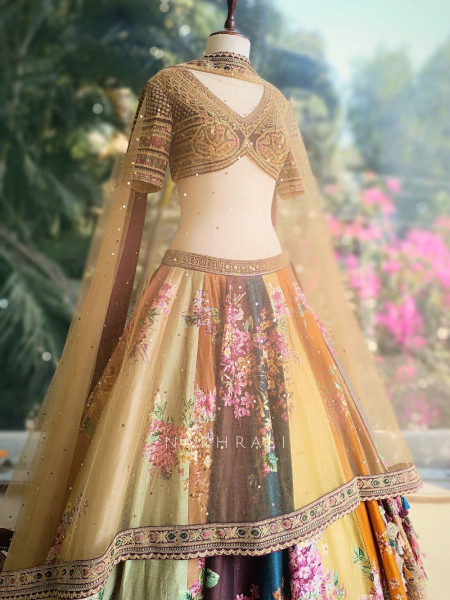 Elysian Mosaic Multicolor Floral Lehenga with Zari and Thread Work