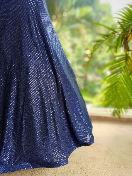 Midnight Aurora Blue Sequin Indo-Western Lehenga