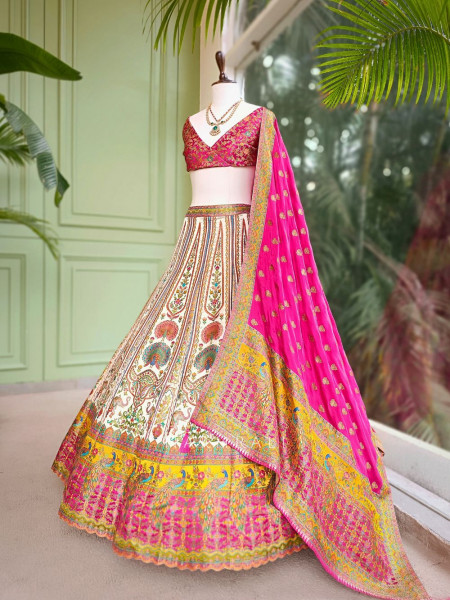 Chandrika Cream Unstitched Lehenga