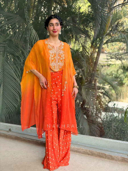 Ritva Orange Indo-Western  Set with Zari Work