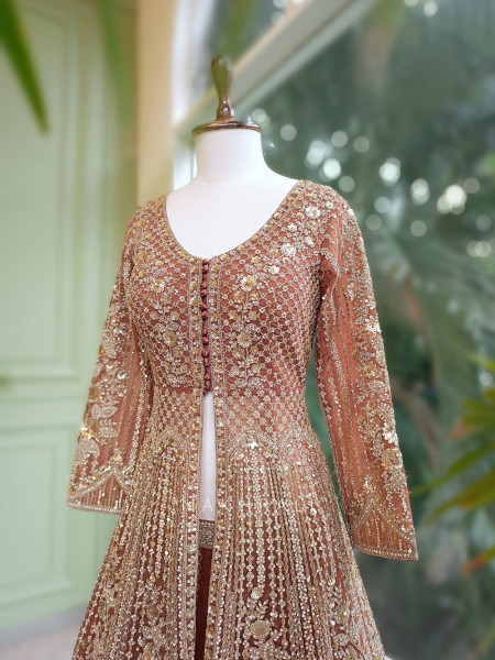 Truffle Luxe Indo-Western Lehenga with Thread and Sequin Work