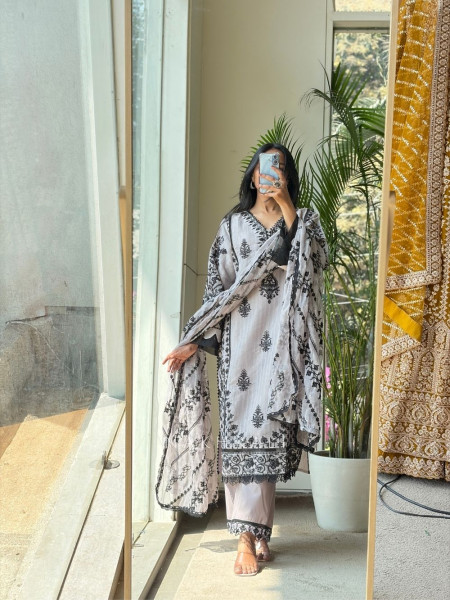 Shwet Shyam Light Pink Suit Set with Black Thread Embroidery