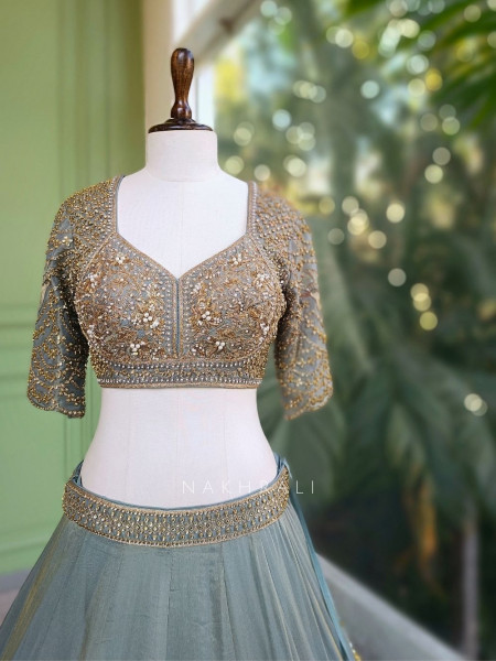 Orvian Green Bridal Lehenga Set with Floral Embroidery