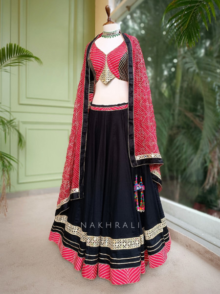 Garba Glam Black Crop Top Lehenga- Dandiya Diva Collection