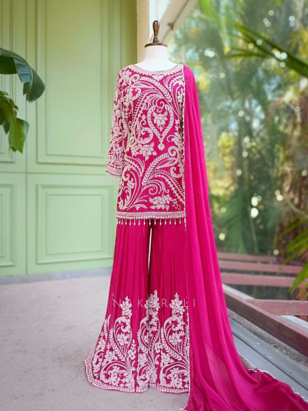 Miraya Magenta Bead Embroidered Kurta Sharara Suit Set