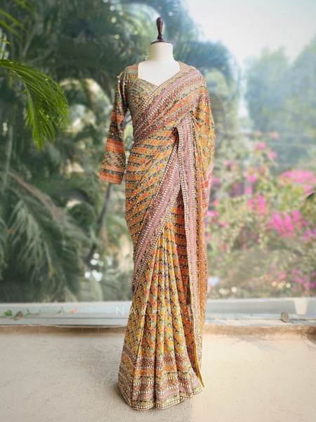 Kalavriti Multicolor Saree with Readymade Heavy Sequin