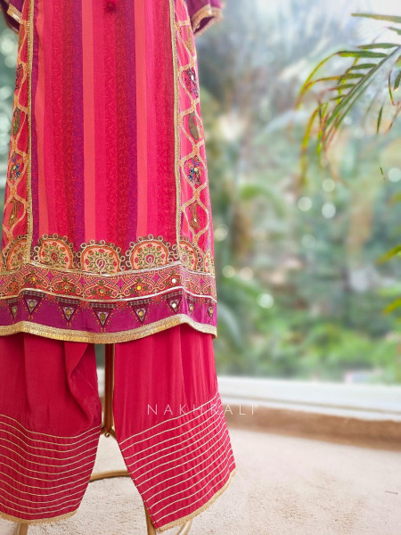Aarohi Red Cotton Suit Set with Embroidery and Print