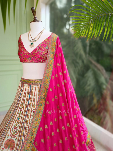 Chandrika Cream Unstitched Lehenga