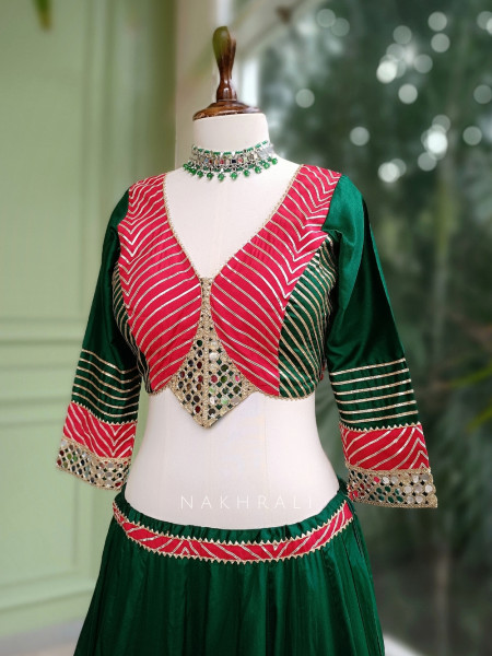 Garba Glam Green Crop Top Lehenga- Dandiya Diva Collection