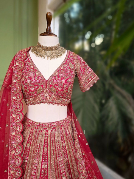 Rajvanya Red Bridal Lehenga with Zari and Sequin Work
