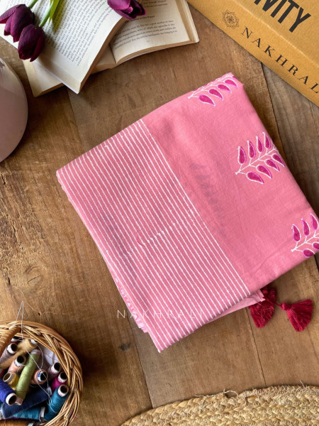Dhara Pink  Cotton Saree with Block Print