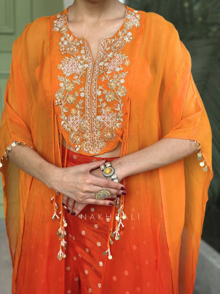 Ritva Orange Indo-Western  Set with Zari Work