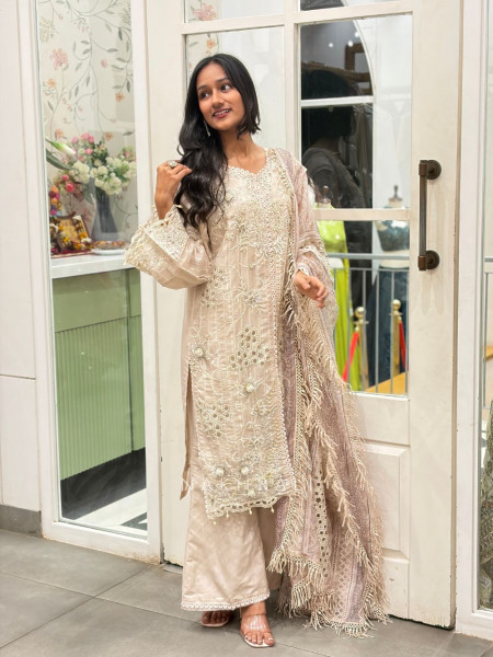 Mehram Bead & Embroidered Three Piece Suit Set