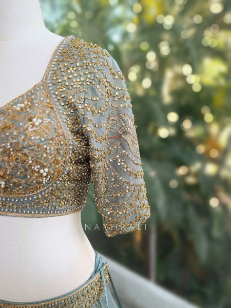 Orvian Green Bridal Lehenga Set with Floral Embroidery