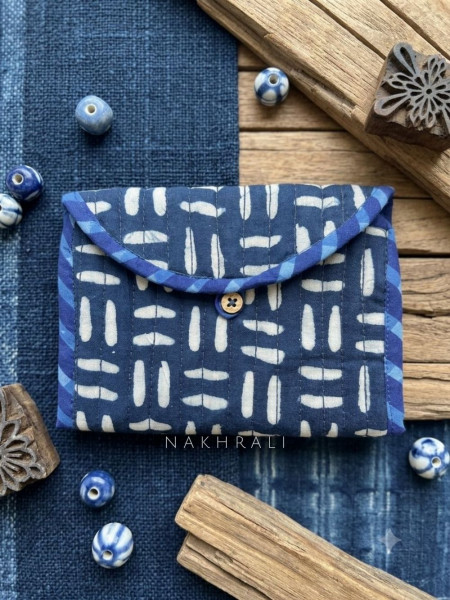 Coin Indigo Blue Cotton Printed Quilted Wallet
