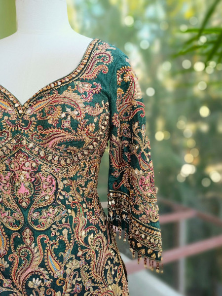 Kiyana Green Gharara Suit Set with Zari and Bead Embroidery