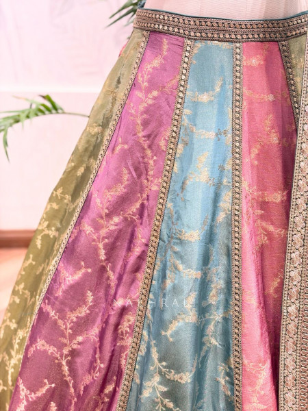 Rangraahi Multicolor Banarasi Brocade Kalidaar Lehenga Set with Embroidered Border