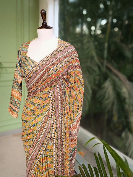 Kalavriti Multicolor Saree with Readymade Heavy Sequin