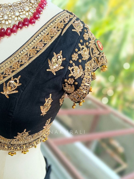 Surmayi Black Lehenga with Coconut Tree Motif Embroidery