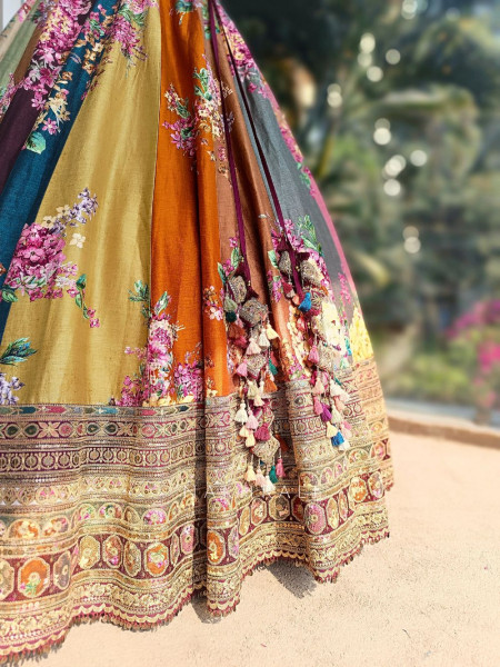 Elysian Mosaic Multicolor Floral Lehenga with Zari and Thread Work