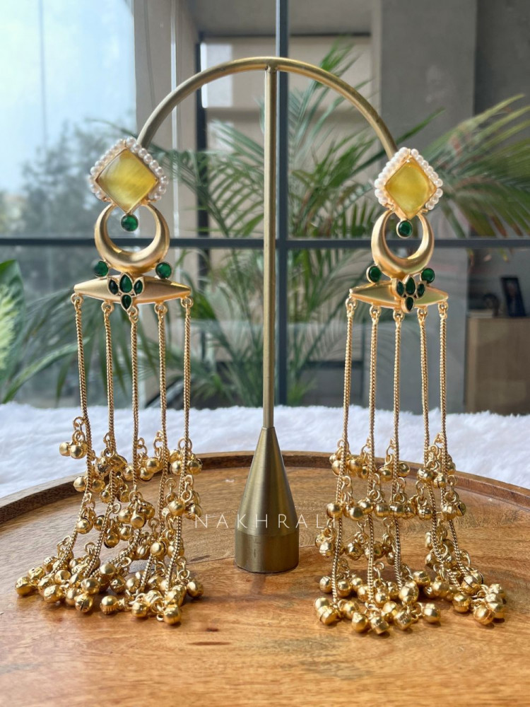 Image of Zarina Yellow Kashmiri Chain Tassel Earrings