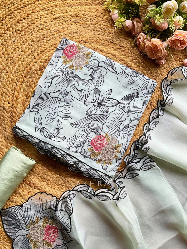 Image of Liora Green Printed Dress Material Set