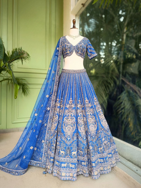 Rivara Blue Lehenga Set with Gota and Zari Work