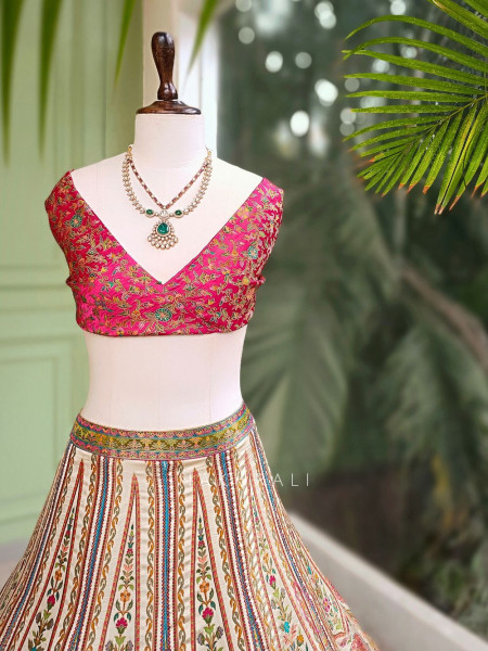 Chandrika Cream Unstitched Lehenga