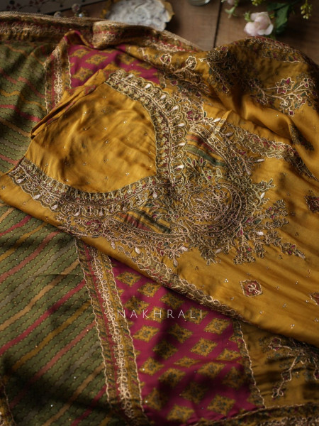 Nazrana Mustard Dress Material Set with Heavy Embroidery Work