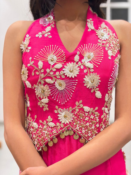 Aurelle Magenta Embroidered Indo-Western Jumpsuit