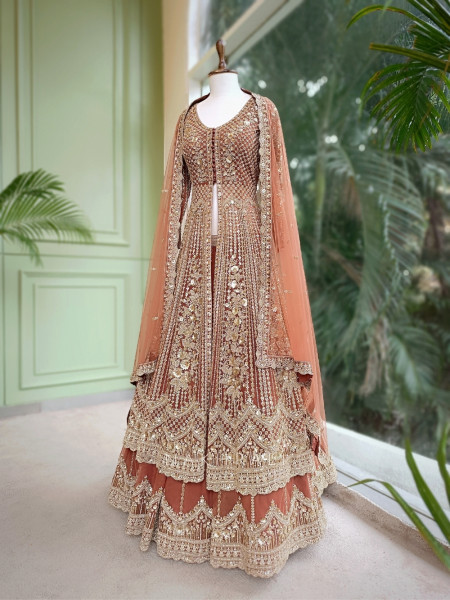 Truffle Luxe Indo-Western Lehenga with Thread and Sequin Work