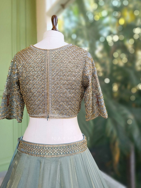 Orvian Green Bridal Lehenga Set with Floral Embroidery