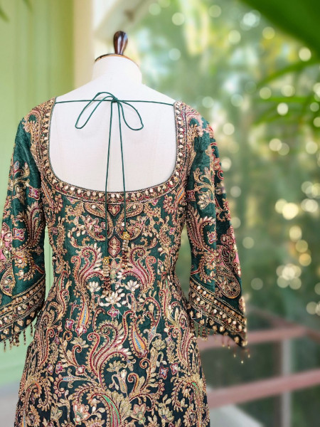 Kiyana Green Gharara Suit Set with Zari and Bead Embroidery